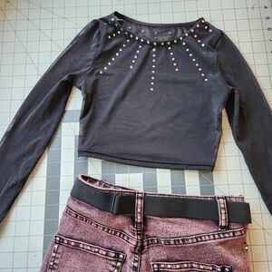 Weissman MC Elegant Black Long Sleeve Crop with Matching Distressed Dance Jeans